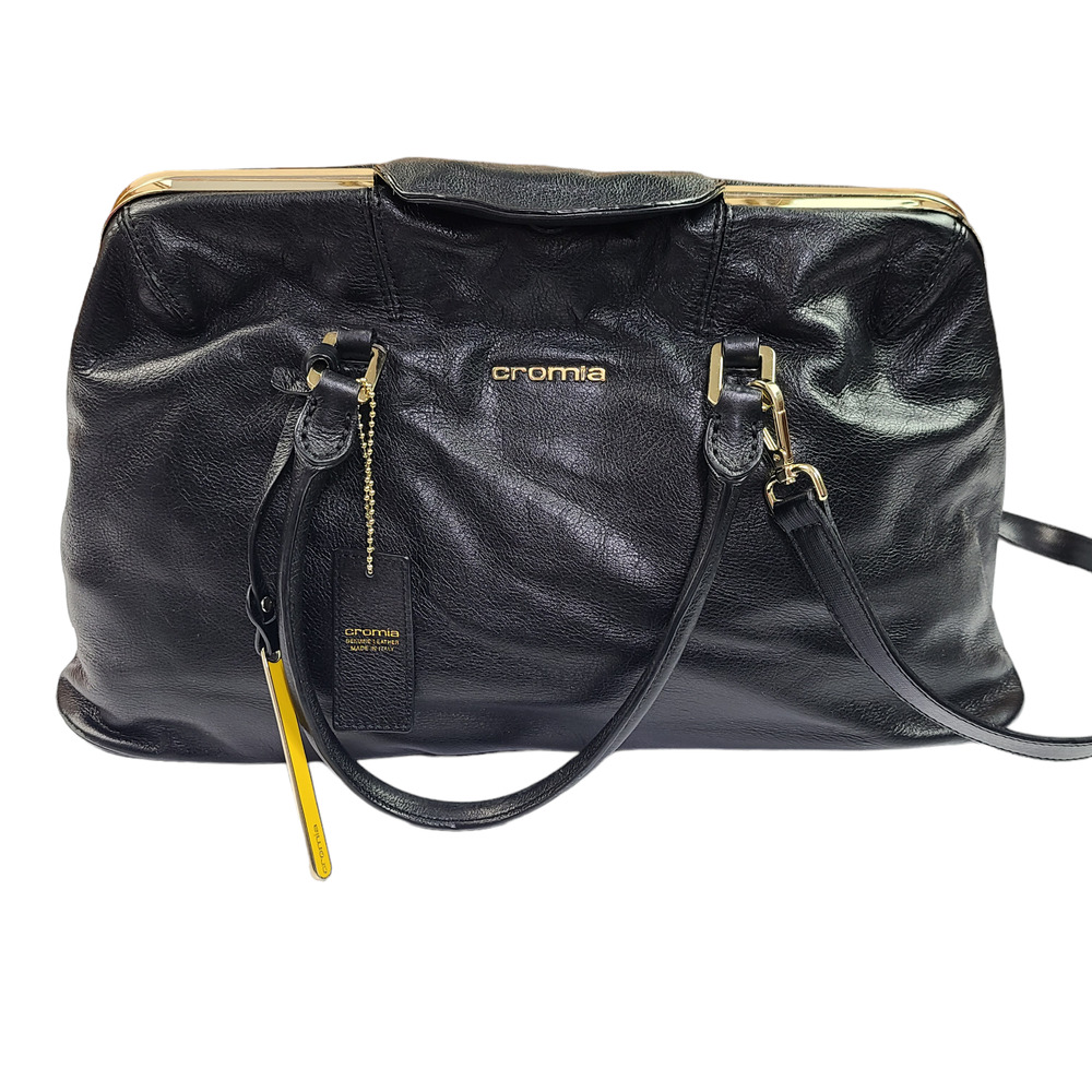 Cromia Leather Purse Magnetic Closure Black Made In Italy